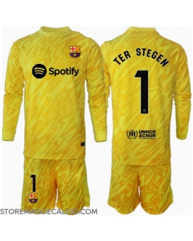 Barcelona Ter Stegen #1 Portiere Maglia Gara Casa Repliche 2024-25 Bambino Maniche Lunghe